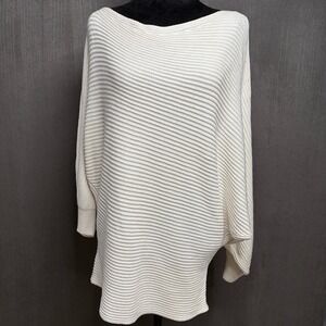 Haute Fox Batwing Sweater Women 3X Cream Ribbed Knit Oversized Boat Neck